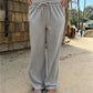 Women Ruffle Drawstring Elastic Waist Striped Wide Leg Pants Soft Loose Lightweight Beach Casual Daily Wear Trousers