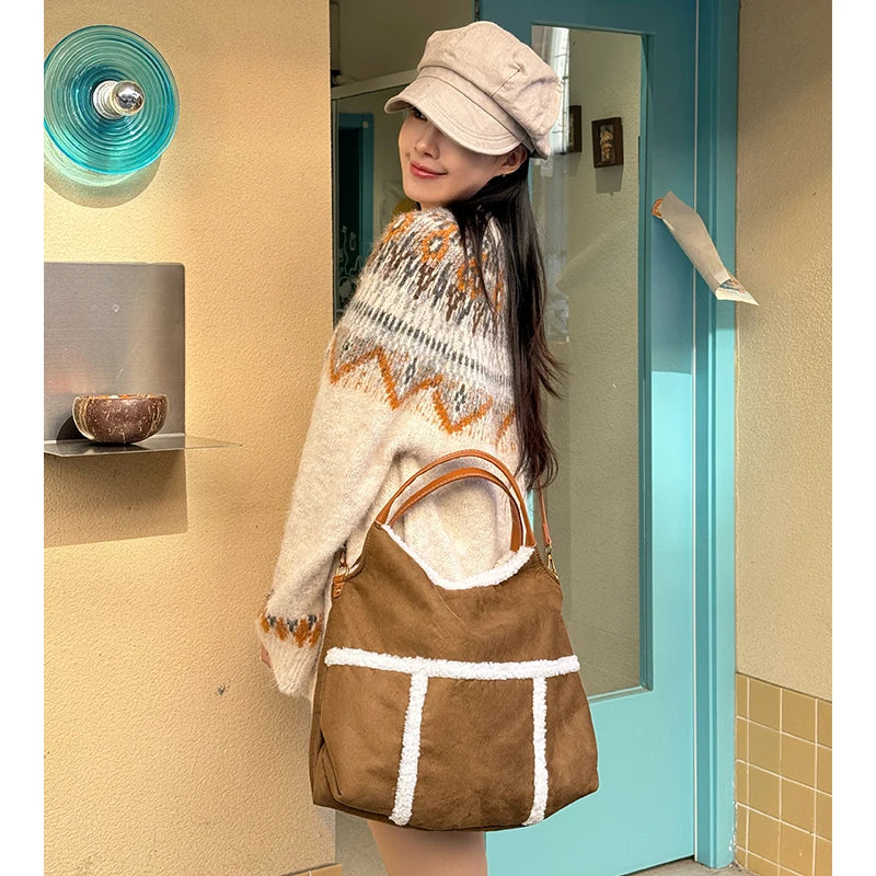 Y2K Classic Suede Lambswool Makeup Bag Crossbody Shoulder Bag For Women