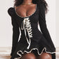 Lace Bandage Puff Sleeve Mini Dress For Women 2023 Autumn Winter New Square Collar Ruched Dress Vintage Elegant