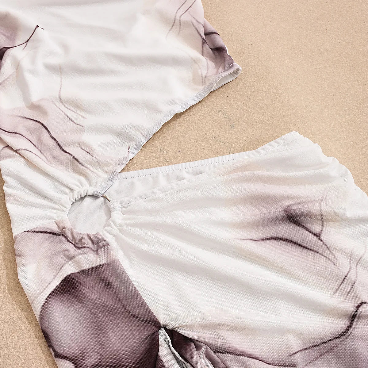 Tie Dye Print Dress Women Halter Sexy Hollow Backless Waistless Split Ruffle Trim Vacation Party Birthday Vestidos