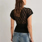 Women Sheer Lace Tops Solid Slim Fit V Neck Cap Sleeve See Through Crop Shirts for Summer Going Out Office Streetwear