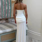Off-shoulder Strapless Sexy Maxi Dress Women Elegant Sleeveless Backless Ruched High Split Club Party Long Dress