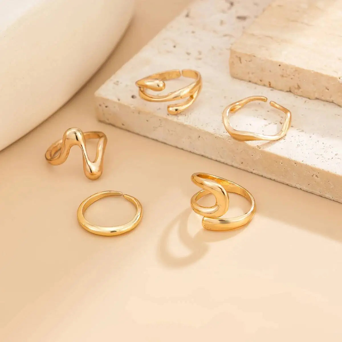 5Pcs/Set Trendy Irregular Geometry Opening Foot Rings for Women Unique Golden Adjustable Toe Rings Summer Beach Jewelry