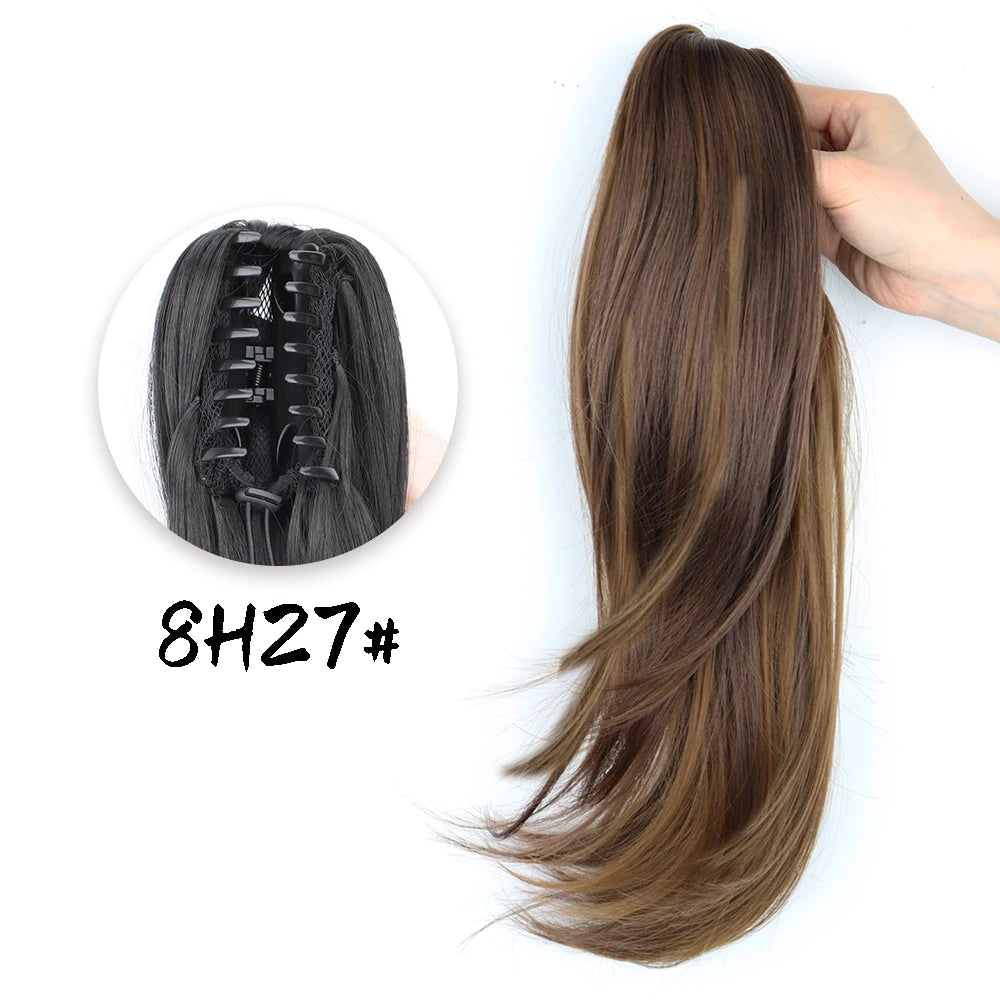 Synthetic Long Wavy Ponytail Hair Extensions Brown Black 18Inch Claw Clip Pony Hairpiece For Daily Use Hair Accessories