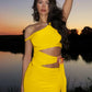 Asymmetrical Cutout One Shoulder Mini Dress Yellow Black Sexy Beach Vacation Dresses for Summer Outfits