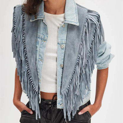 Women's Bohemian Fringe Suede Vest Open Front Cropped Sleeveless Fringe Jacket Western Cowgirl Vintage Streetwear