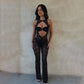 Black Floral Lace Mesh Jumpsuit Backless Hollow See Through Baddie Outfits for Woman Fall 2023 Sexy Clubwear
