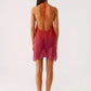 Gradient Halter Backless Sexy Mini Dress Women Gown Elegant Mesh Zipper Off-shoulder Sleeveless Club Party Dresses