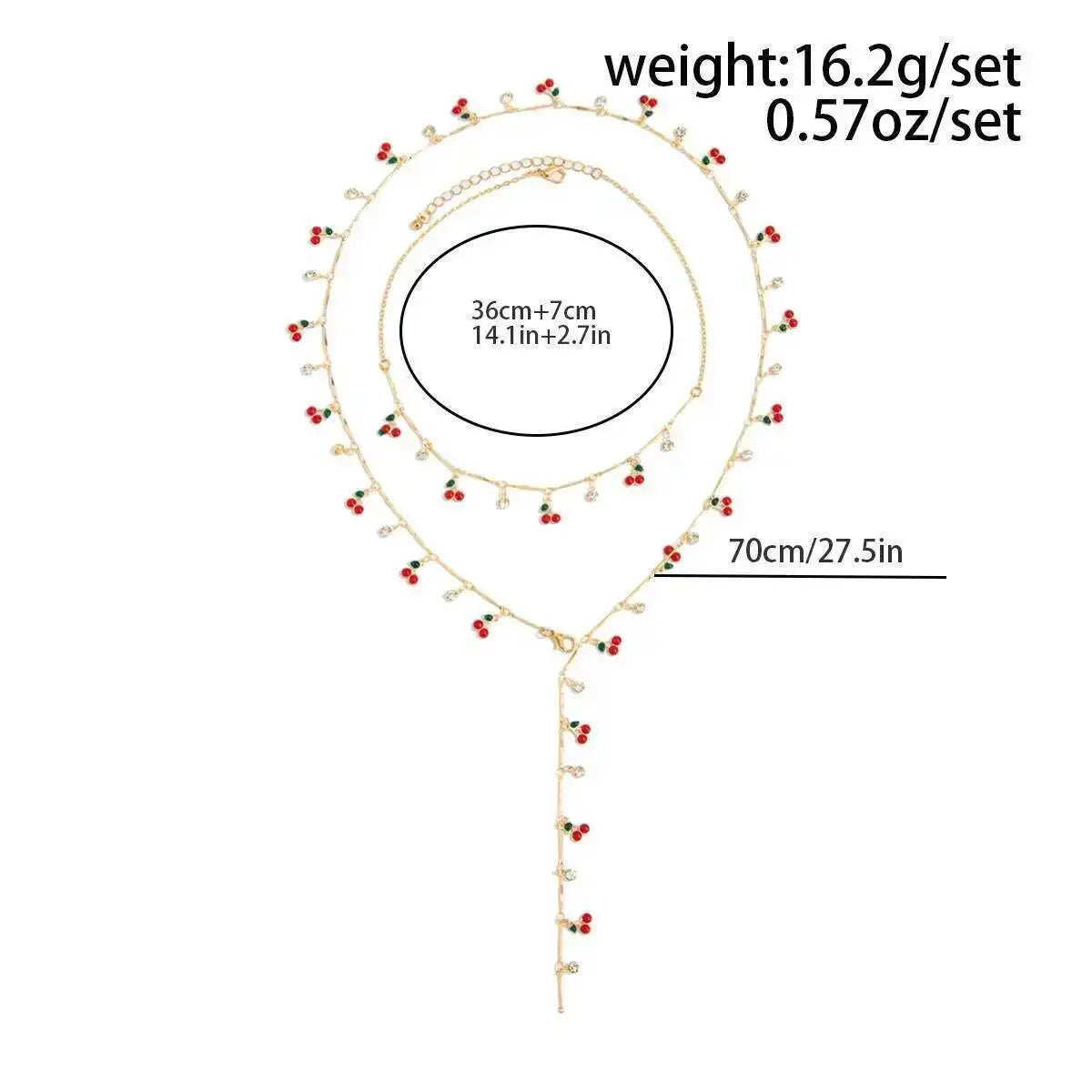 2Pcs/Set Y2K Romantic Cherry Pendant Long Chain Necklace for Women New Trend Sexy Chest Tassel Choker Wedding Jewelry