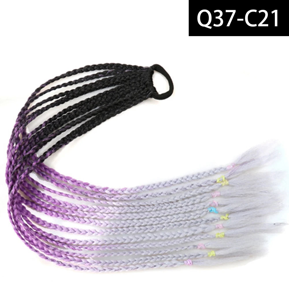 Synthetic Colored Braided Ponytail Hair Extension Rainbow Color Braids Pony Tail With Elastic Band Girl's Pigtail