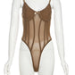 Sexy See Through Bodysuit Women Bow Sleeveless Low Neck Backless Midnight Street Clubwear Stretch Skinny Trend Vest