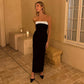 Black and White Patchwork Bow Strapless Long Dresses Elegant Sexy Dinner Dress Women Evening Party Wear