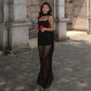 Glitter Sequin Mesh Black Long Party Dress Woman Elegant Sexy Sleeveless Maxi Dresses with Scarf