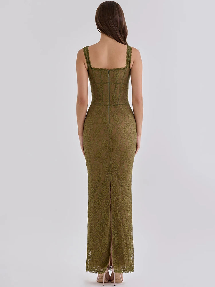 Women Elegant Lace Sexy Maxi Dress Sleeveless Spaghetti Strap Bodycon Dress Party Evening Cocktail Mermaid Dresses
