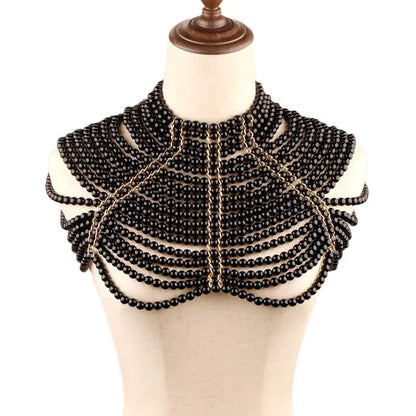 Women Handmade Multi Layer Pearl Beaded Shoulder Shawl Body Chain Necklace Elegant Wedding Party Jewelry Accessory
