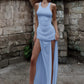 Sleeveless High Split Pleated Long Dresses Sexy White Holiday Dresses for Woman