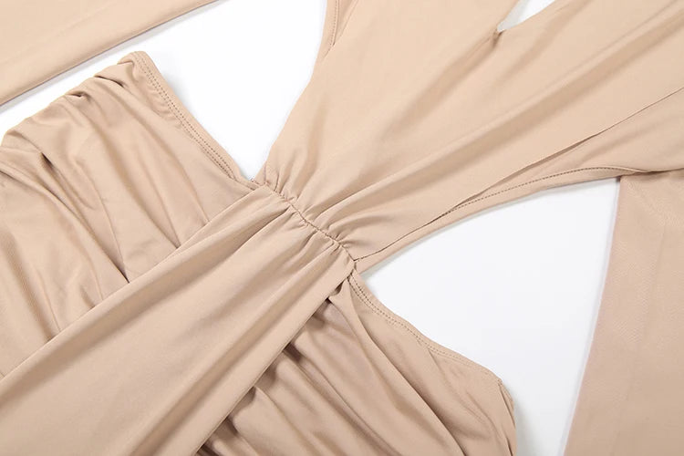 Sexy Backless Split Dress Women Waistless V-Neck Full Sleeve Elegant Skinny Peach Buttocks Stretch Prom Party Bodycon