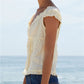 Boho Summer Eyelet Cutout Blouse Ladies Off The Shoulder Ruffle Trim V Neck Button Down Pleated Slim Fit Top Beachwear