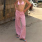 Women Ruffle Drawstring Elastic Waist Striped Wide Leg Pants Soft Loose Lightweight Beach Casual Daily Wear Trousers
