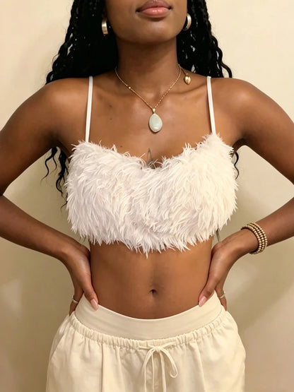Backless Furs Tank Top Women Sexy Fashion Halter Bandages Elegant Simple Party Clubwear Trend High Street Hottie Vest