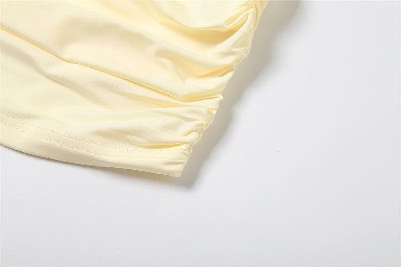 Deep V Neck Flared Long Sleeve Dress Fashion Sexy Yellow Short Dresses 2025 Autumn New Womens Clothing