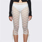 Lace Capri Leggings for Women Y2k Mesh See Through Pants Fairycore Floral Lace Tights Pants for Daily Streetwear