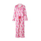 Satin Women Christmas Pajama Set Ruffle Trim Long Sleeve Shirt And Pants Santa Candy Cane Print Holiday Sleepwear
