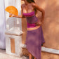 Women Color Block Sexy Two Piece Set Elegant Halter Crop Top And Midi Skirt Matching Sets Asymmetrical Hem Bodycon Set
