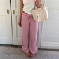 Women Ruffle Drawstring Elastic Waist Striped Wide Leg Pants Soft Loose Lightweight Beach Casual Daily Wear Trousers