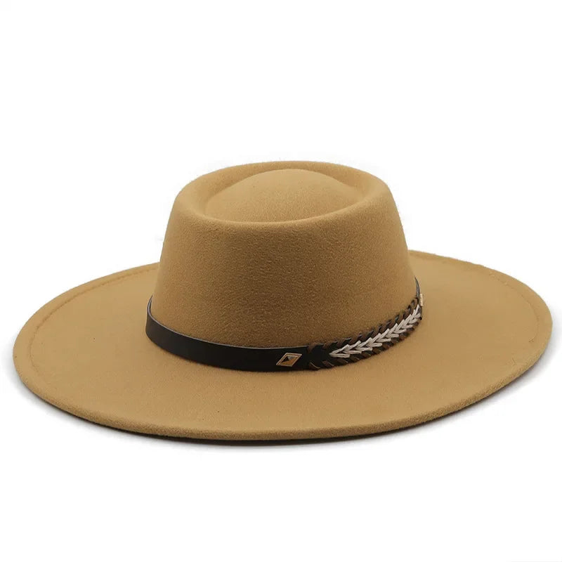 British Style Felt Fedoras Hats for Women9.5CM Wide Brim Men Formal Luxury Jazz Caps Bowler Wedding Dress Hat Chapeau Femme