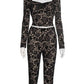 Double Jacquard Women 2 Piece Set Full Sleeve Square Collar Crop Tops+Bike Shorts Matching Streetwear Skinny Outfits