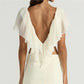 French Coquette Ruffle Blouse V Neck Open Back Flowy Short Sleeve Top with Tiered Layers Date Night Party Summer Outfits