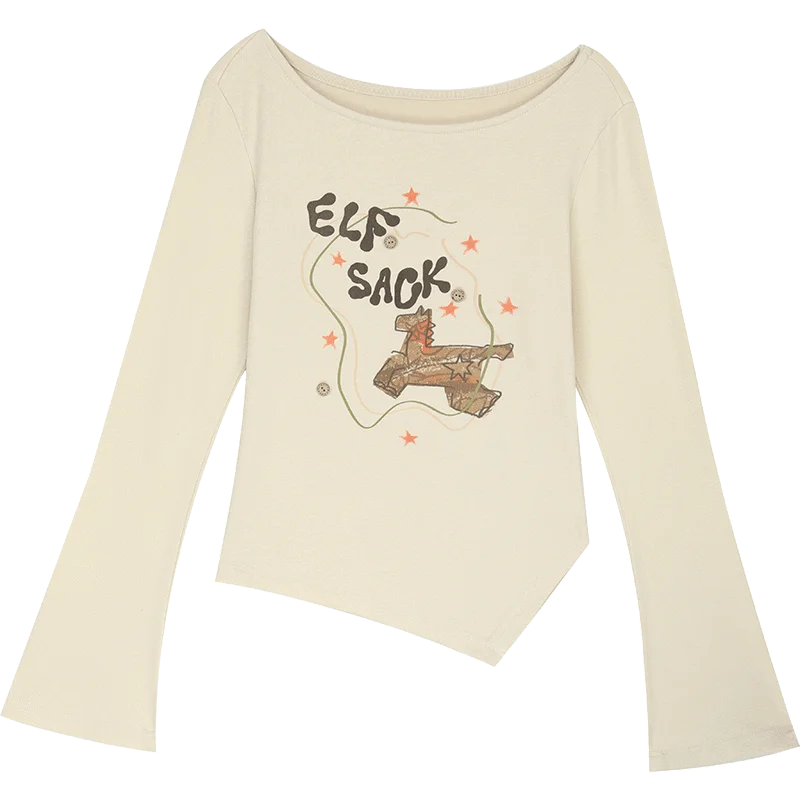 2025 Autumn New Arrivals Y2K Casual Soft Printed Round Neck Shirt For Woman