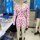 Women Valentines Day Jumpsuit Pajama Romantic Heart Print Long Sleeve V Neck Button Front Shorts Romper Fitted Sleepwear