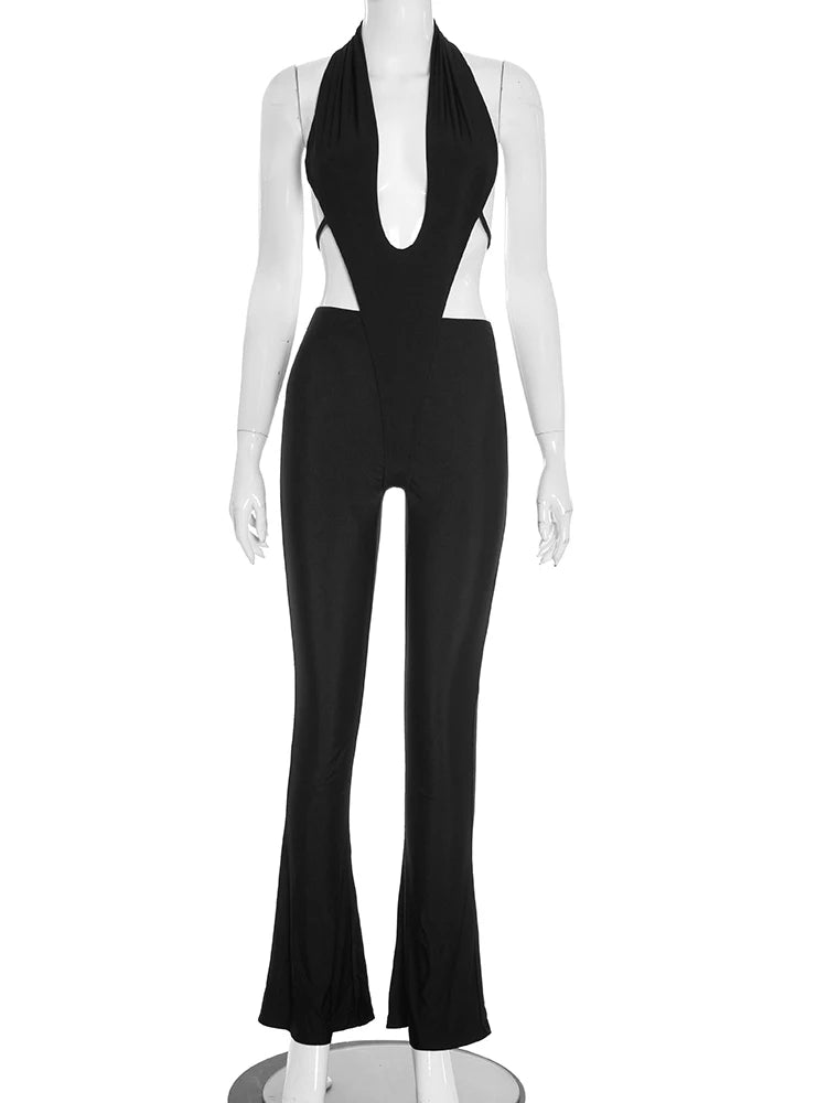Sexy Y2K Jumpsuit Women Halter Backless Waistless Skinny Midnight Street Workout Activity Stretch Clubwear Overalls