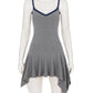 Women Gray Lace Trim Cami Sexy Mini Dress Women Elegant Spaghetti Strap Sleeveless Backless Asymmetric Hem Club Dresses