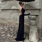 Chain Backless Long Sleeve Maxi Dress Black Prom Gowns Elegant Sexy Evening Party Dresses for Woman