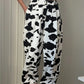 Harajuku Women Cow Print Zebra Print Baggy Wide Leg Pants Elastic High Waist Pleated Oversized Casual Long Trousers