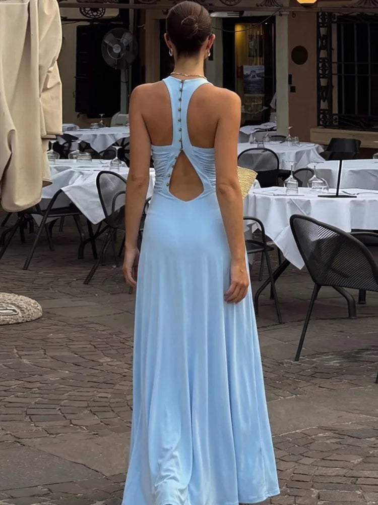 Women Halter Sexy Maxi Dress Deep V Neck Ruched Bust Bodycon Long Dress Elegant Evening Cocktail Party Formal Dresses