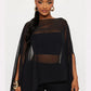 Hottie Mesh See Through Shawl Top Woman Skew Collar Batwing Sleeve Irregular Navel Exposed Design Sexy Fashion Clothing