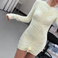 3d Floral Applique Long Sleeve Mini Dresses for Women Fall 2023 Fashion Sexy Pink Ruched Bodycon Dress