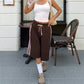 Women Side Striped Capri Sweatpants Elastic Drawstring Waist Loose Fit Casual Cropped Jogger Pants Street Daily Wear