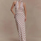 Polka Dot Backless Sexy Maxi Dress Women Elegant Halter Deep V Neck Sleeveless Bodycon Split Club Party Long Dress