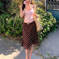 Sweet 2-Piece Set Women v-Neck Solid Camisole+Ribbon Bow Decoration Polka Dot Print Skirt Summer Party Vacation Suit