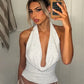 Rhinestone Open Back Crop Tops Sexy Summer Y2k Clothes for Woman Deep V Neck Halter Top Clubwear