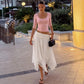 White Long Skirts with Lace Trim Asymmetric Hem Casual Vacation Style Skirt Woman Clothing Bohemian