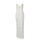 Spaghetti Strap V Neck Backless Split Long Dresses Elegant Satin Floral Dresses for Woman for Party