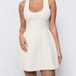 Women White Sleeveless U Neck Mini Dress A Line Flare Short Dress Elegant Office Wedding Guest Cocktail Party Vestidos