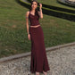 2 Piece Sets for Woman Burgundy Halter Top and Long Skirts Matching Sets Sexy Birthday Outfits