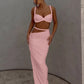 Ruched Y2K Sexy 2 Piece Set Women Plait Camisole+Hollow Skirts Bandage Vacation Beach Party Trend Skinny Clubwear